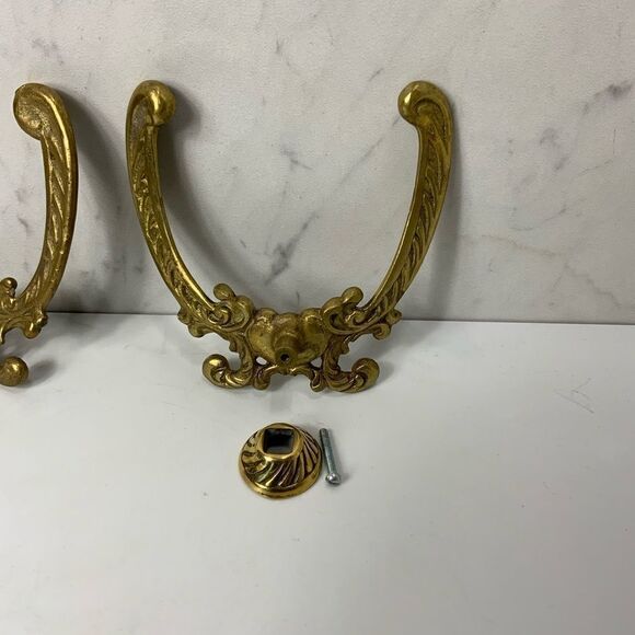 Set of 2 VINTAGE Solid Brass double wall hooks - Picture 2 of 3